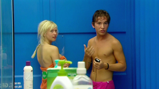Rodrigo Lopez  and Dogface aka Sophie Reade are trapped in the bathroom by other housemates