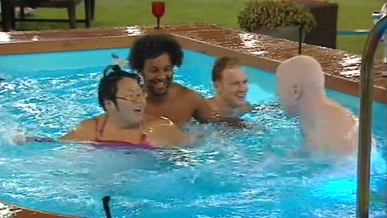 Darnell Swallow, Kathreya Kasisopa, Mohamed Mohamed and Rex Newmark in the pool 